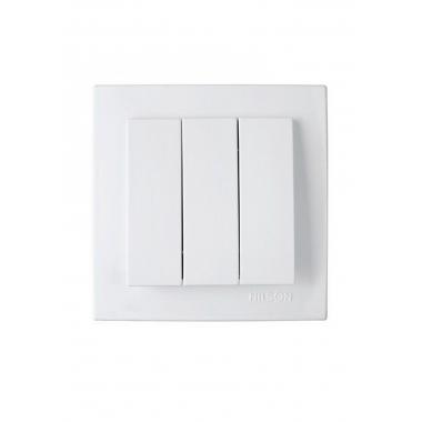 Выключатель трёхклавишный белый с рамкой